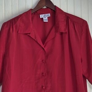 Alyssa Carr Blouse Womens 16 Red Collared Short Sleeve Button Front Satin Top